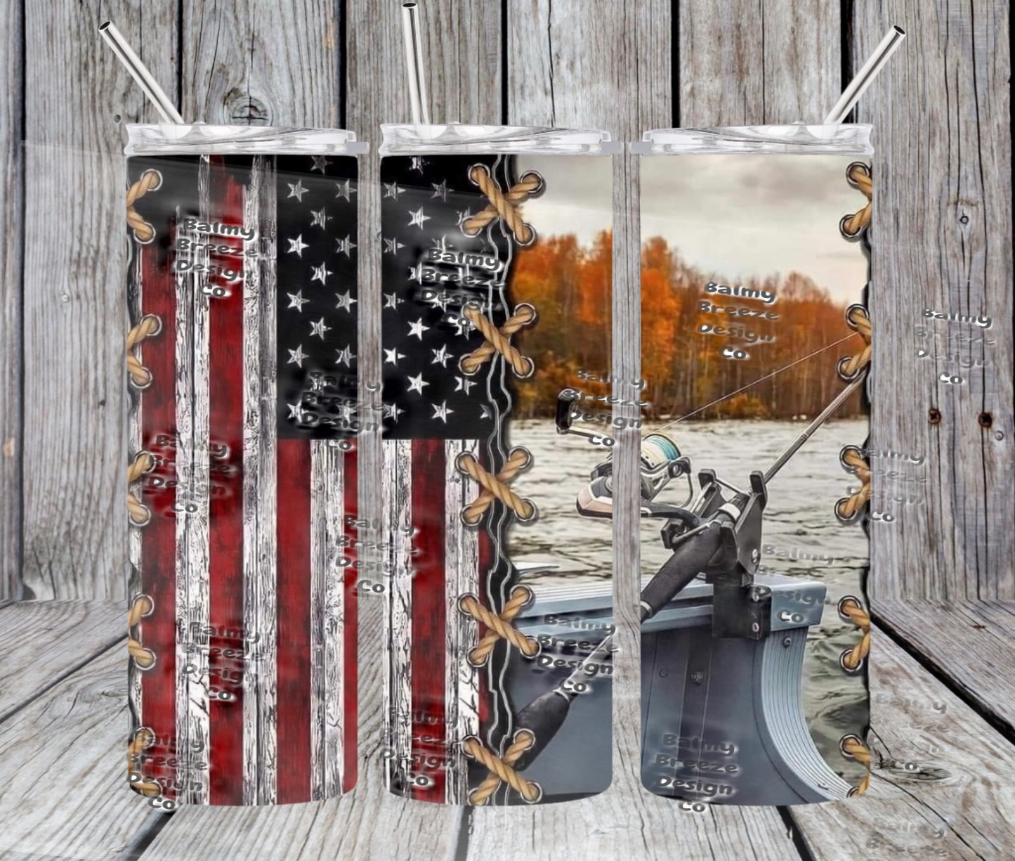 American flag/fishing Tumbler