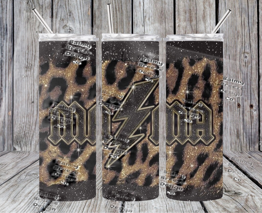 Leopard and black glitter “mama” tumbler